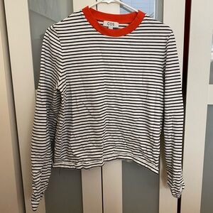 COS Black and White Striped Top with Orange Accent